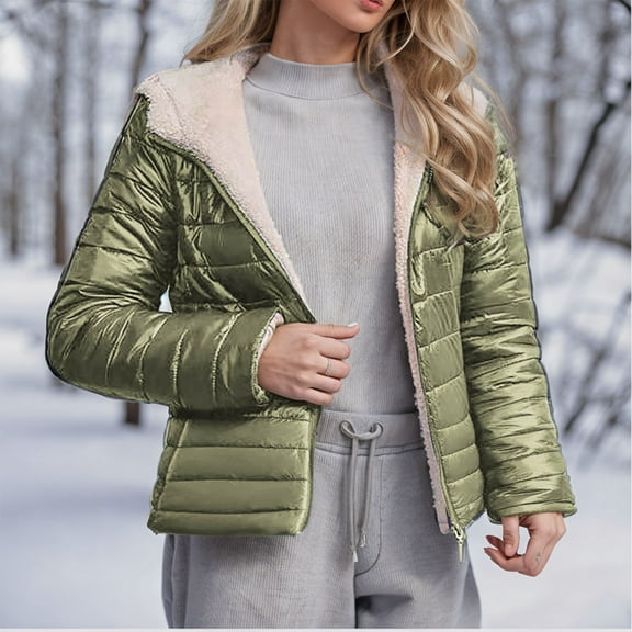 Winter Warm Cropped Parka Jacket for Women Loose Fleece Hooded Outdoor Long Sleeve Jackets Fall Fashion 2025 Casual Solid Color Zip Up Coats