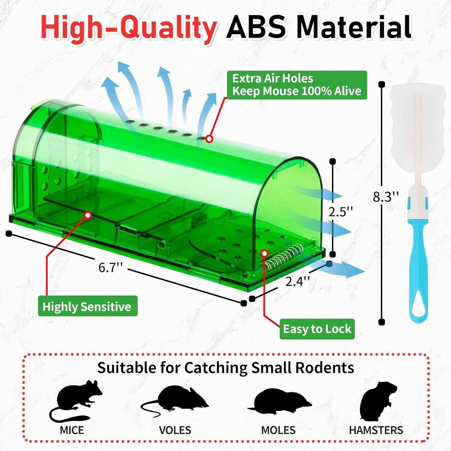 Humane Mouse Traps 6 Pack  No Touch Catch And Release Live Rodent Reusable With Cleaning Brush Pet Safe Indoor Outdoor Control For Mice Rats Chipmunks Voles