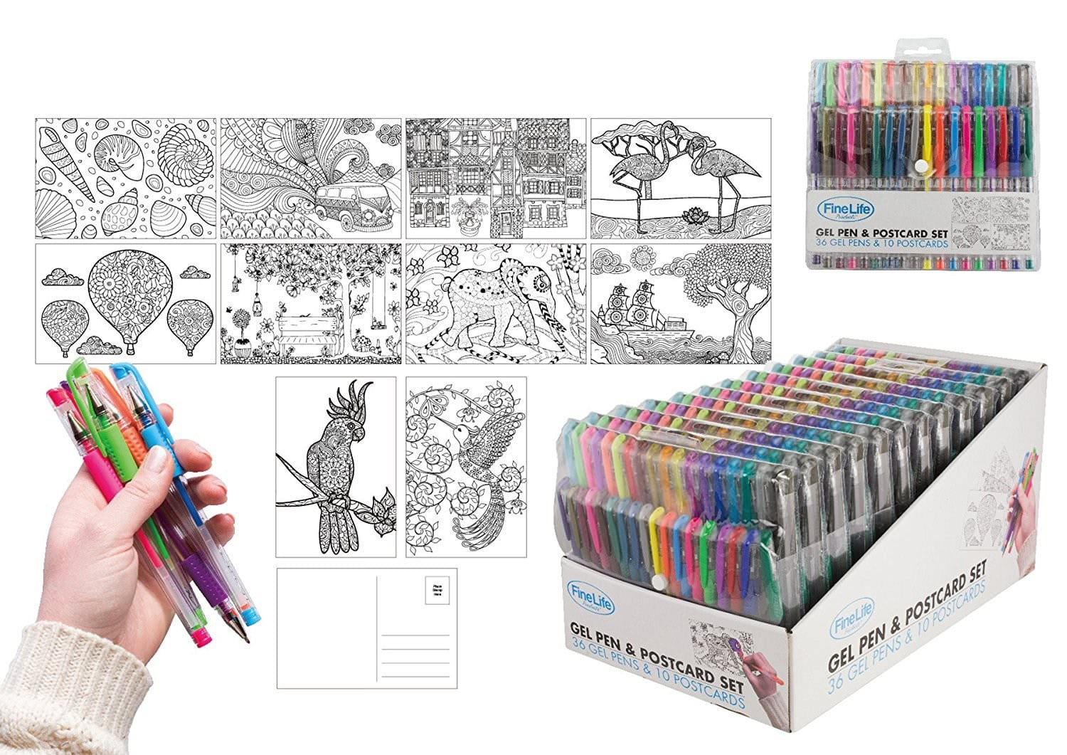 GEL PEN COLORING POST CARD SET