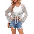 thumbnail image 3 of Women Summer Boho Tops Sheer Crochet Coverup Beach Bathing Swimsuit Cover Ups Shrugs Crop Swimwear Outfits, 3 of 5
