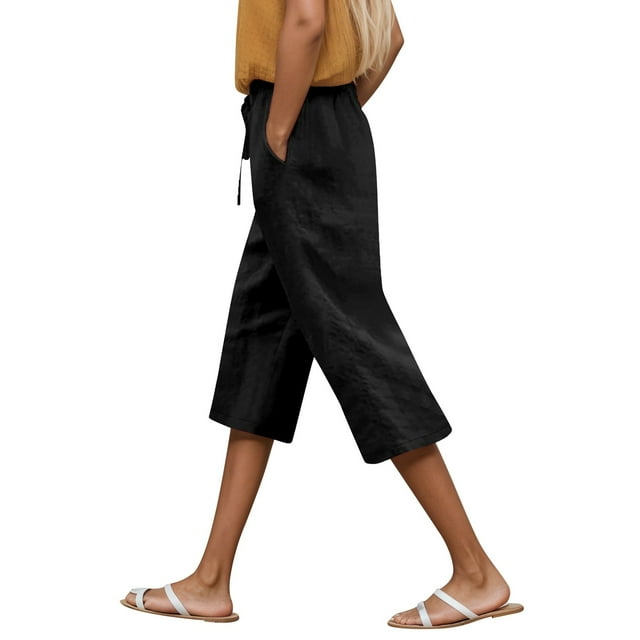 Women's Casual Pants Elastic Waist Cropped Drawstring Trousers - Comfortable Everyday Wear for Spring Summer Fall