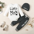 thumbnail image 3 of Kucnuzki 3 Months Newborn Baby Boy Winter Outfits Pants Sets 6 Months Long Sleeve Little Man Letter Romper Elastic Pants Hat 3PCS Set White, 3 of 9