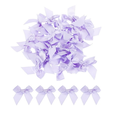 Uxcell 30Pcs Mini Ribbon Bow 1.5" Mini Fabric Satin Ribbon Flower Bows for Craft DIY Wedding Birthday Party Light Purple