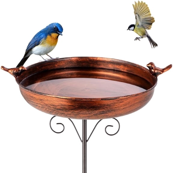 38 Inch Tall Bird Bath with Stake, Vintage Copper Bird Bath for Outside Metal Freestanding Birdbath for Garden Yard Patio