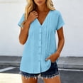 thumbnail image 2 of Kukoosong Women's Button Placket T-Shirts Solid Color Short Sleeve V-Neck Pullover for Summer Casual, Classic and Versatile Tee Shirt for Women, 2 of 7