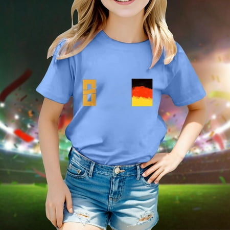 

Hbdhejl Toddler Boys Girls Shirts 2024 Childrens Cup Fashion Team Printed Short Sleeve Round Neck Top T Shirt Light Blue 6-7 Years