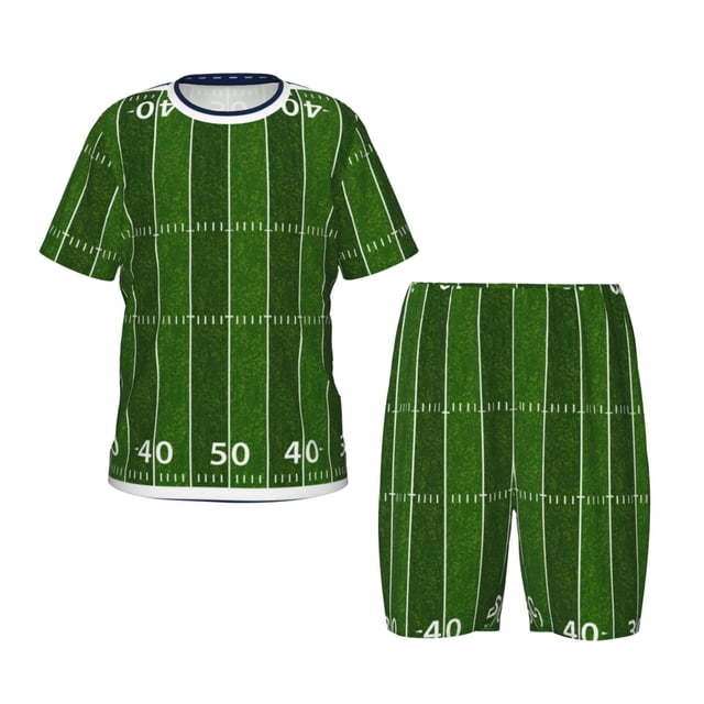 Easygdp American Football Field for Short-Sleeve Tee and Sleep Short Pajama Set for Kids, 2-piece-Medium