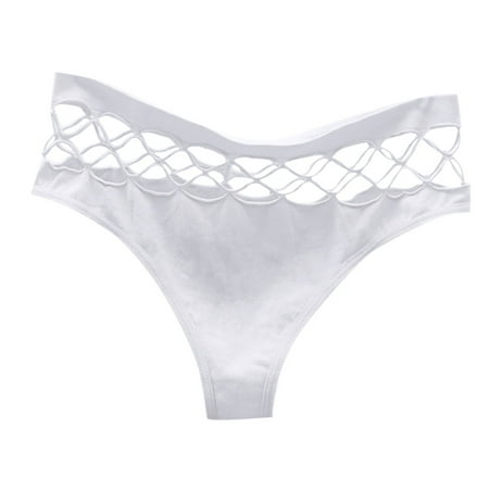 BYHONG Sexy Transparent Hollowed Out Seamless Underwear for Women with Low Waist High Elasticity and Lifting Spicy Mesh Thong T Shirts Women s Panties White M