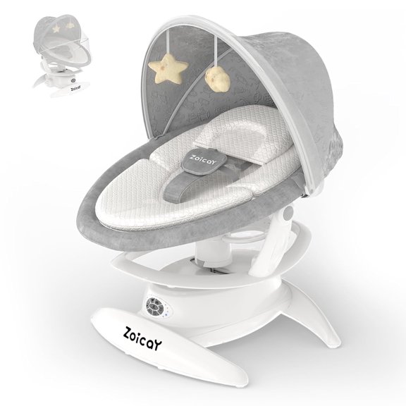 Zoicay 3-in-1 Foldable Portable Baby Swing, Newborn Infant Bouncer Rocker Seat for 0-12 Months, Remote Controlled Baby Rocker, 5 Adjustable Swing Speeds, 3 Sound Modes, Bluetooth Speaker, Easy Fold S