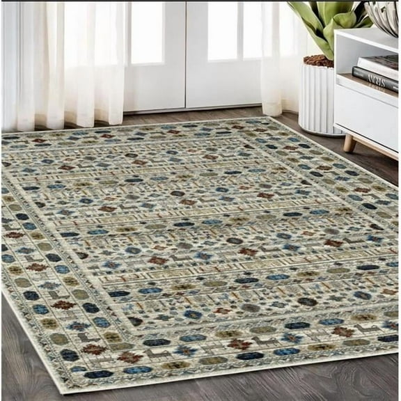 HomeRoots 574665 5 x 7 ft. Tribal Rectangle Area Rug, Ivory, Tan & Gray