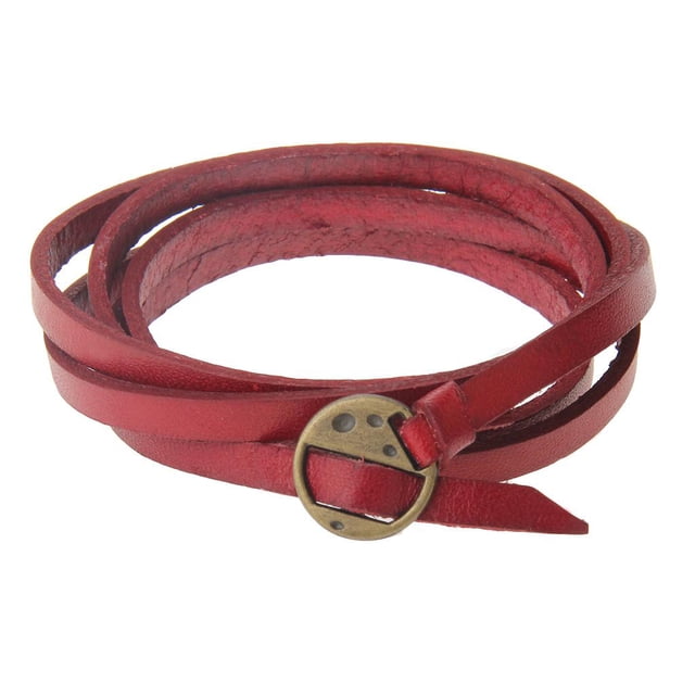 Brazalete de cuero Fernando Aleación Cinco Vueltas para Mujeres Hombres Rojo
