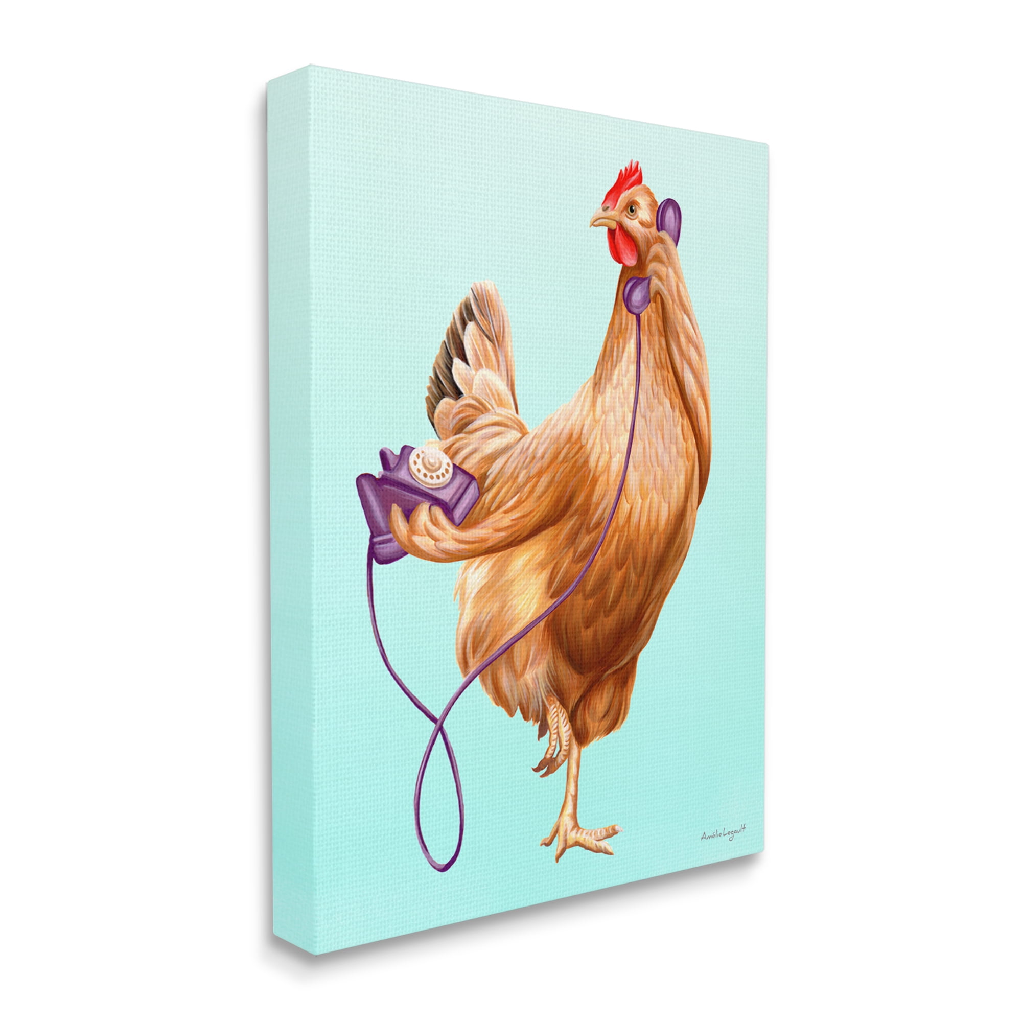 Stupell Industries Chicken Hen Bird Talking Purple Rotary Phone Graphic Art Gallery Wrapped Canvas Print Wall Art, Design by Amelie Legault