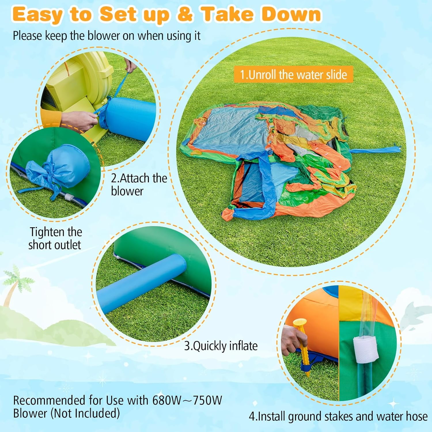 OLAKIDS Inflatable Water Slide, 9 in 1 Bounce House Water Park with Soccer Gate 2 Slides Splash Pool Water Blaster Basketball Rim, Outdoor Inflatable Obstacle Course for Kids Backyard (Without 735W)