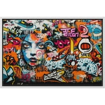Wall26 Framed Canvas Wall Art Anime Style Face Graffiti & Street Art 80th Century Pictorial Urban Architecture Cityscape Grunge Dark Modern Art Decorative Abstract Geometric - 16"x24" White