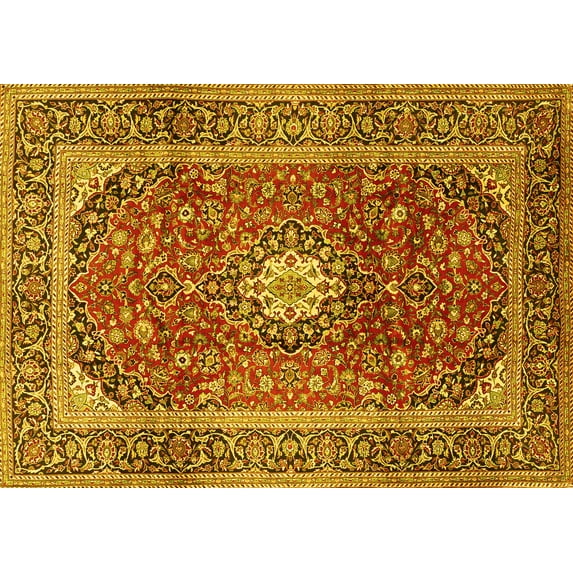 Ahgly Company Indoor Rectangle Medallion Yellow Traditional Area Rugs, 5' x 7'