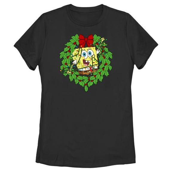 Junior's SpongeBob SquarePants Christmas Wreath Sweatshirt Black Small