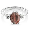 thumbnail image 2 of Gem Stone King 1.63 Ct Oval Red Tiger Eye White Diamond 925 Sterling Silver Ring (Size 7), 2 of 4