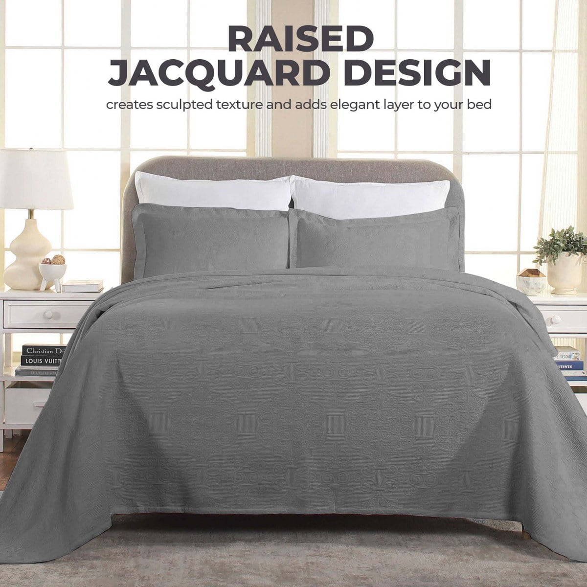 Superior 3-Piece Florin Cotton Matelasse Gray Bedspread Set, Full