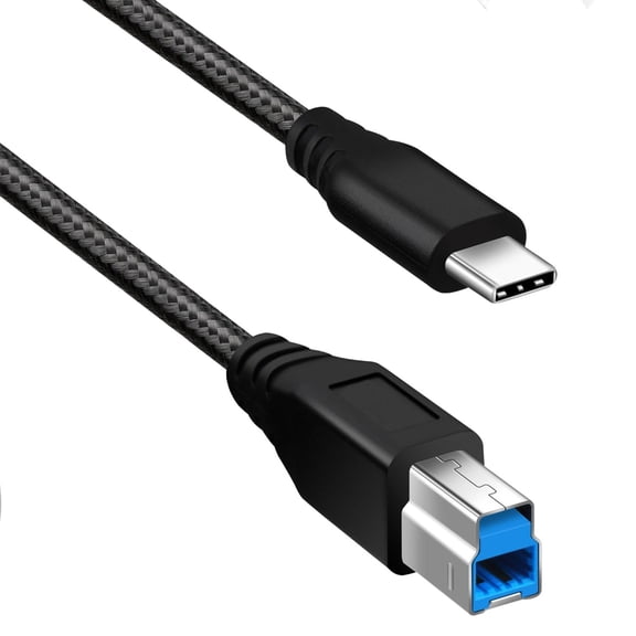 Sanoxy USB-C to USB-B Printer Cable Nylon Braided 3ft Black