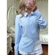 thumbnail image 4 of Camisa de Larga Abotonada para Mujer, Estilo Casual, con Solapa, Ideal para el Trabajo Camisa A Rayas Estilo Y2K Azul S, 4 of 9