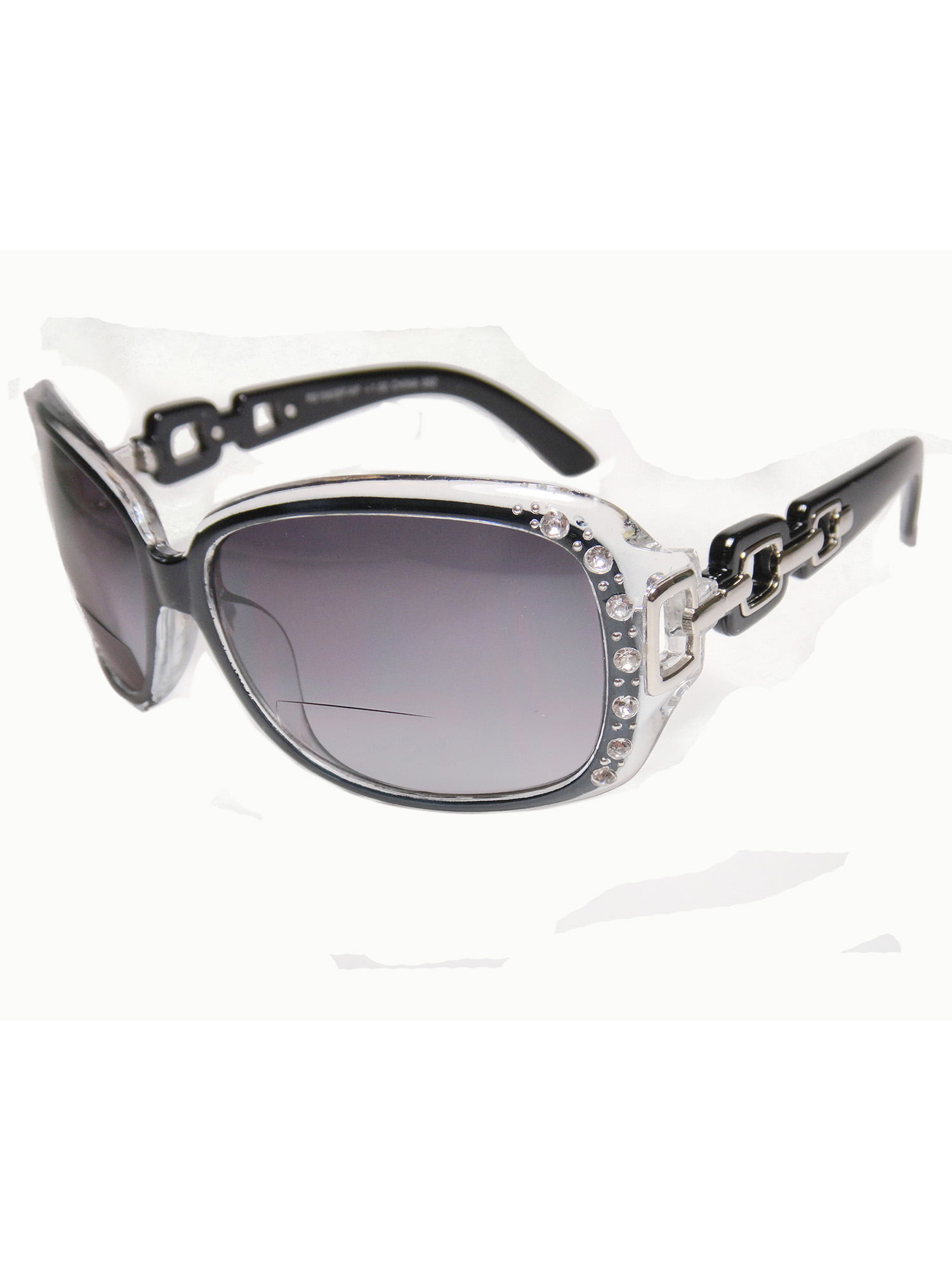 Womens Bifocal Lens Sunglasses Rhinestone Oversized Square Frame Black