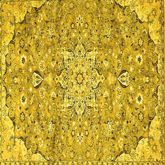 Ahgly Company Indoor Square Persian Yellow Traditional Area Rugs, 5' Square