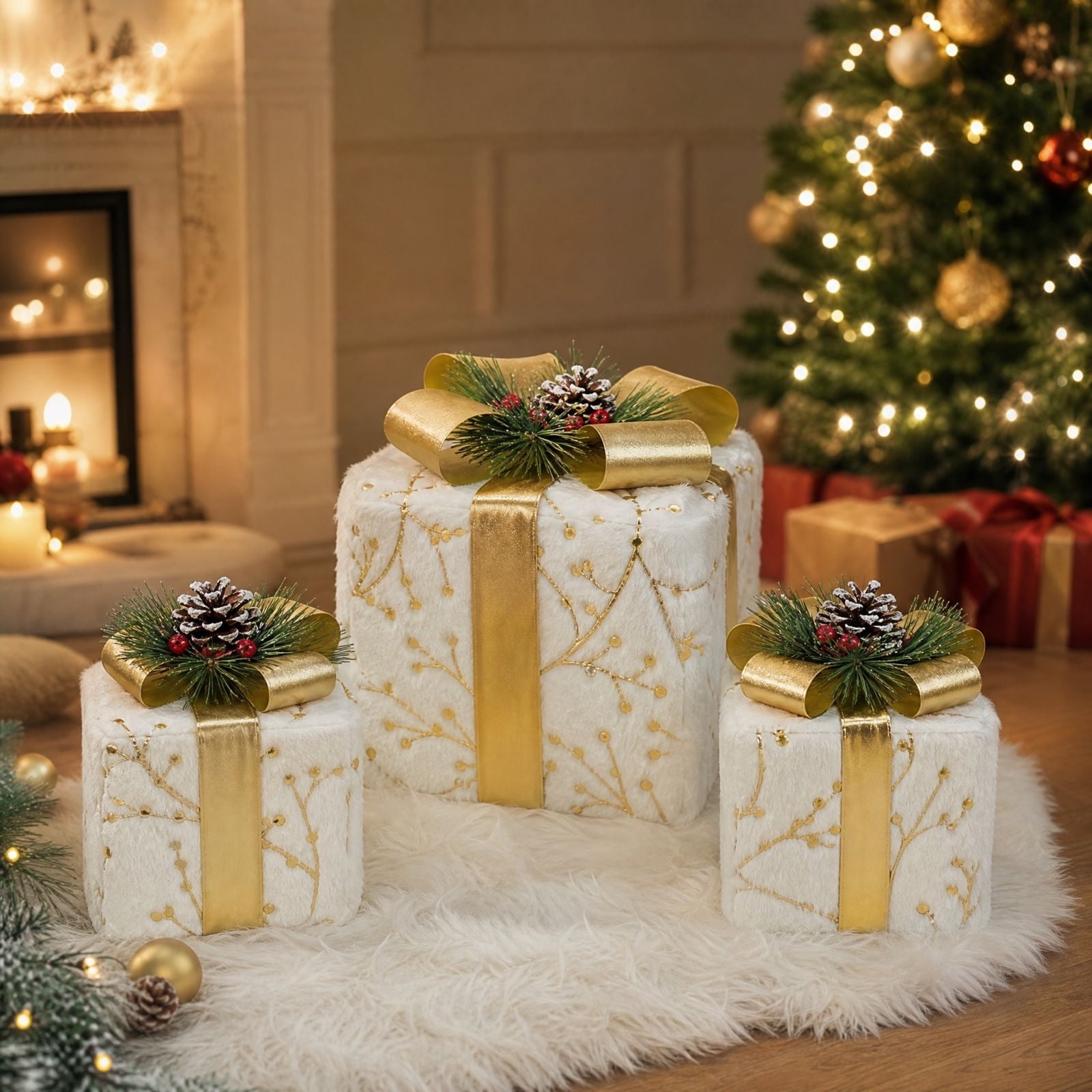 Christmas Gift Boxes Set Of 3 for Christmas Home Party Decoration