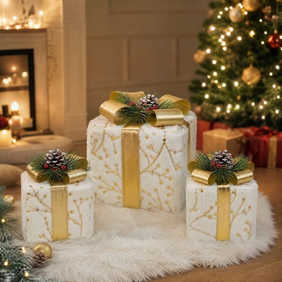 Christmas Gift Boxes Set Of 3 for Christmas Home Party Decoration
