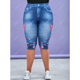 thumbnail image 2 of Talla grande 3D Denim Imprimir Floral Capri Jeggings Rosegal  Leggings de talla grande, 2 of 5