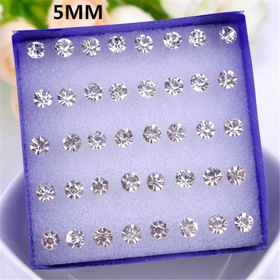 DESIGNICE 20 Pairs 5 mm Cubic Zirconia Stud Earrings, Hypoallergenic Plastic Posts, for Women