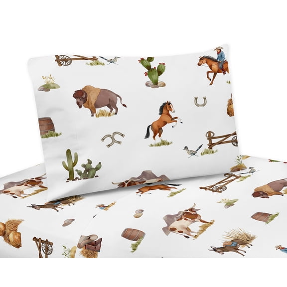 Sweet Jojo Designs Country Western Taupe Brown and Cream 3 Piece Twin Size Sheet Set