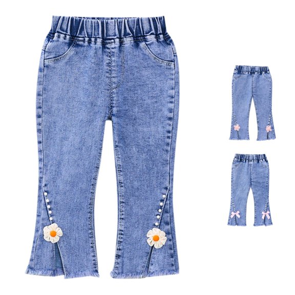 Kids Girls' Jeans Elastic Waist Wide-Leg Loose Soft Kids Jeans Girls 4-5 Years