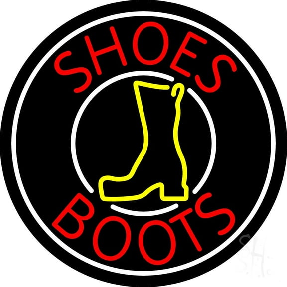 Red Shoes Boots White Border LED Neon Sign 26 x 26 - inches, Black Square Cut Acrylic Backing, with Dimmer - Bright and Premium built indoor LED Neon Sign for store interior Décor, Storefront.