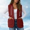 thumbnail image 5 of Htigea Drawstring Hoodies Vest for Women Fleece Sleeveless Hooded Jacket with Pockets Fall Casual Waistcoat Wine M, 5 of 6