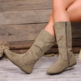 thumbnail image 6 of Women’s Plus Size Round Toe Side Zipper Mid Calf Boots, Low Heel Comfort Mid Shaft Boots, Versatile Casual Winter Boots for Wide Feet Women Khaki 6, 6 of 7