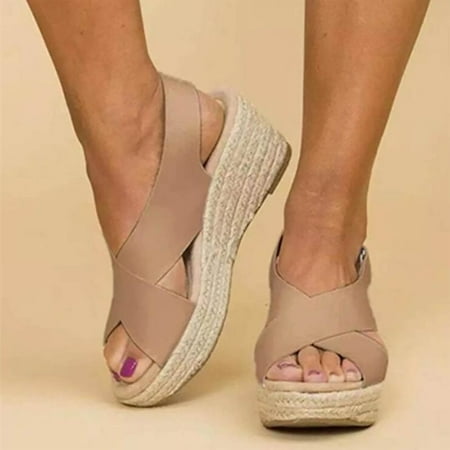 

Fidelma Women s sandals Women s Large-size Platform Pancake Roman Round Toe Buckle Retro Wedge Sandals Beige-41