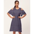 thumbnail image 2 of Moomaya Solid Cold Shoulder Shift Dresses For Women, Round Neck Short Dress, 2 of 8