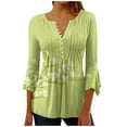 thumbnail image 1 of Pompotops Blouses Décontractées pour Femmes à Manches 3/4 Évasées Imprimées Boutonnées Basiques Froncées Plissées en Solde, 1 of 5