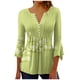 thumbnail image 2 of ICHUANYI Clearance Women's Casual Trumpet 3/4 Sleeve Printed Buttoned Basic Ruched Tops Pleated T-shirts Blouses(Green, XL) ICHUANYI WER2023081011627, 2 of 5
