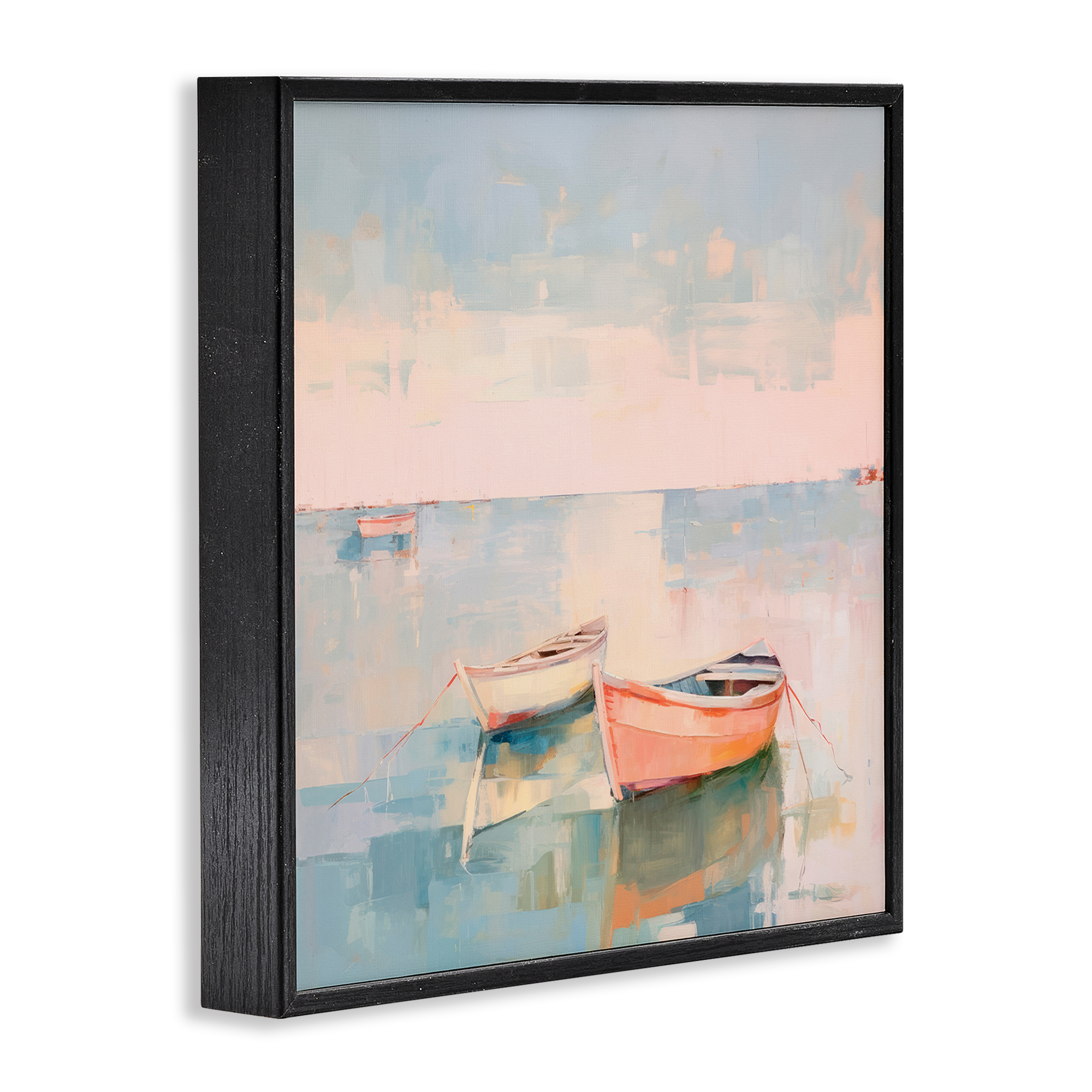 Stupell Industries Pastel Docked Boats Transportation Painting Black Framed Art Print Wall Art, 17 x 17