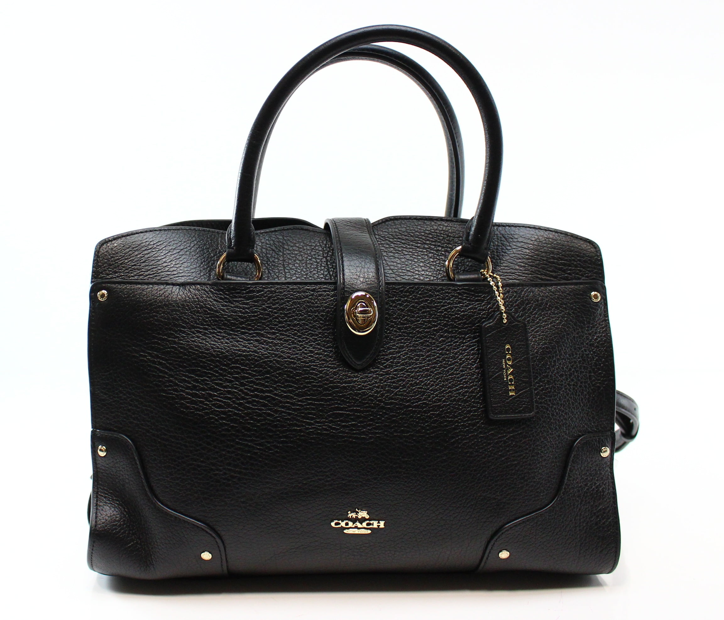 Coach - Coach NEW Black Grain Pebble Leather Mercer Medium Satchel Bag ...