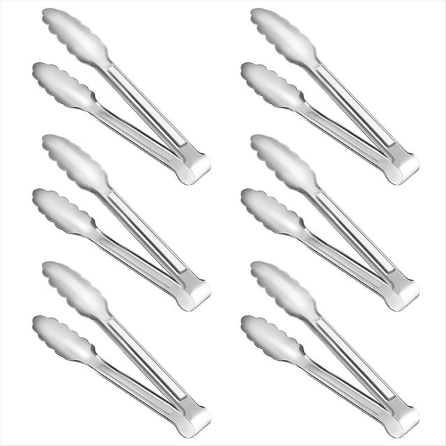 Paquete de 6 Pinzas para Servir Cocina, Buffet, Alimentos Acero Inoxidable 304, PequeñAs, Plateadas 7 Pulgadas