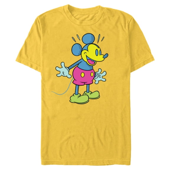 Disney Mickey Mouse Happy Surprise Retro Pop Art - Short Sleeve Blended T-Shirt for Adults - Customized-Yellow