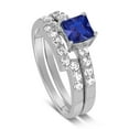 thumbnail image 2 of Luxurious 1.75 Carat 6mm Princess Cut Blue Sapphire White Moissanite Diamond Wedding Ring Set in 10k White Gold, 2 of 4