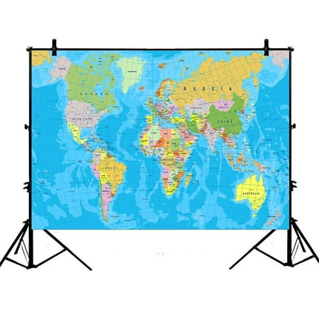 Other Names For Polyester PHFZK 7x5ft Educational Backdrops, Colored World Map with Countries and Cities Name Photography Backdrops Polyester Photo Background Studio Props ()