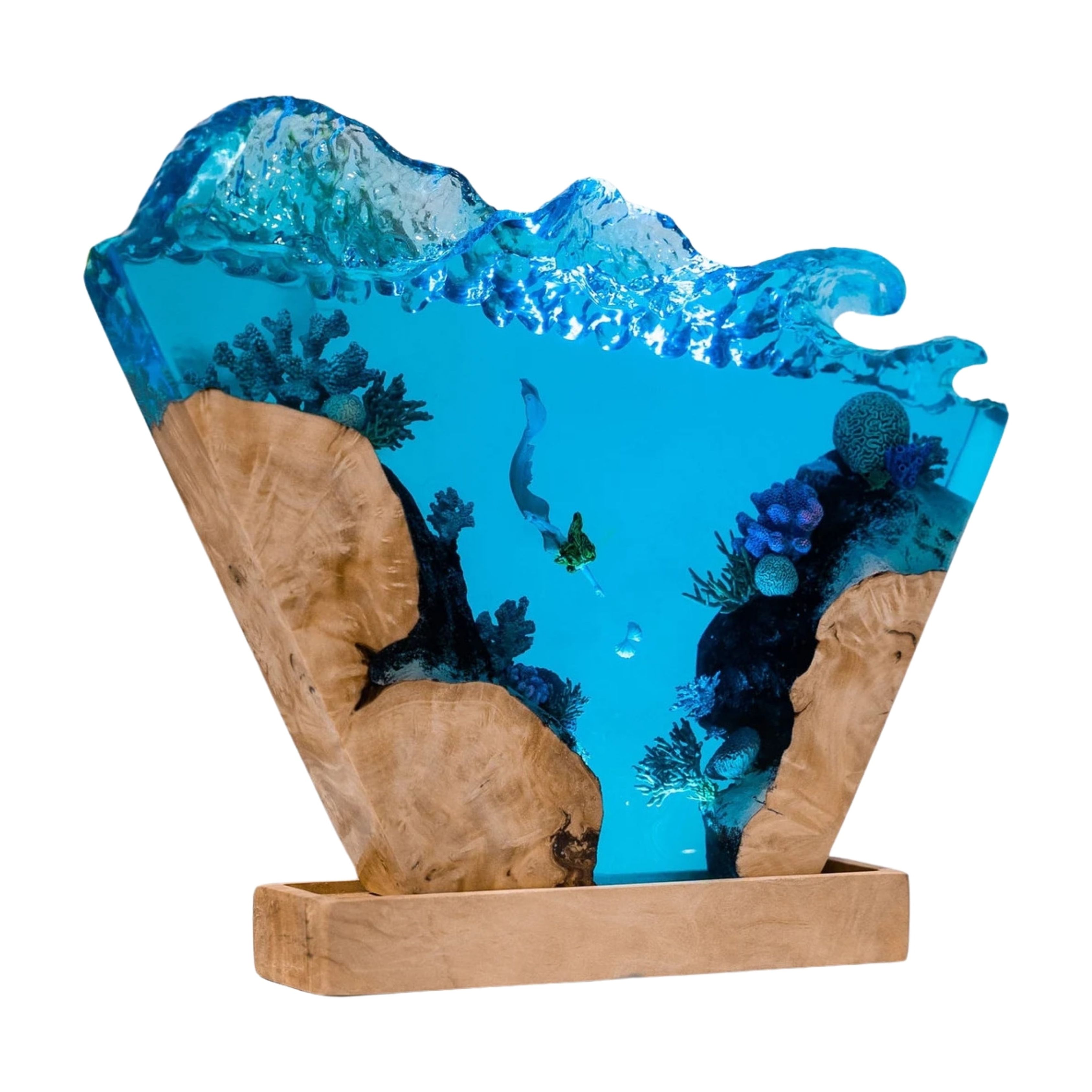 Lamp, Scuba Diver Resin, Ray Lamp Resin, Blue Ocean, Custom Epoxy Resin, Handmade Diorama.