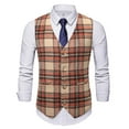 thumbnail image 2 of IROINNID Men's Sleeveless V-Neck Short Button Vest Plaid Leisure Lattice Single-breasted Pocket Slim Fit Vest Suit Business Waistcoat, 2 of 9