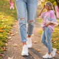 thumbnail image 5 of gzxflxpge Breast Cancer Awareness Shirts for Women In Octobe We Wear Pink Ribbon Print Pullover Top Casual Soft Half Sleeve Drawstring Hoodies Top Purple Pink L, 5 of 7
