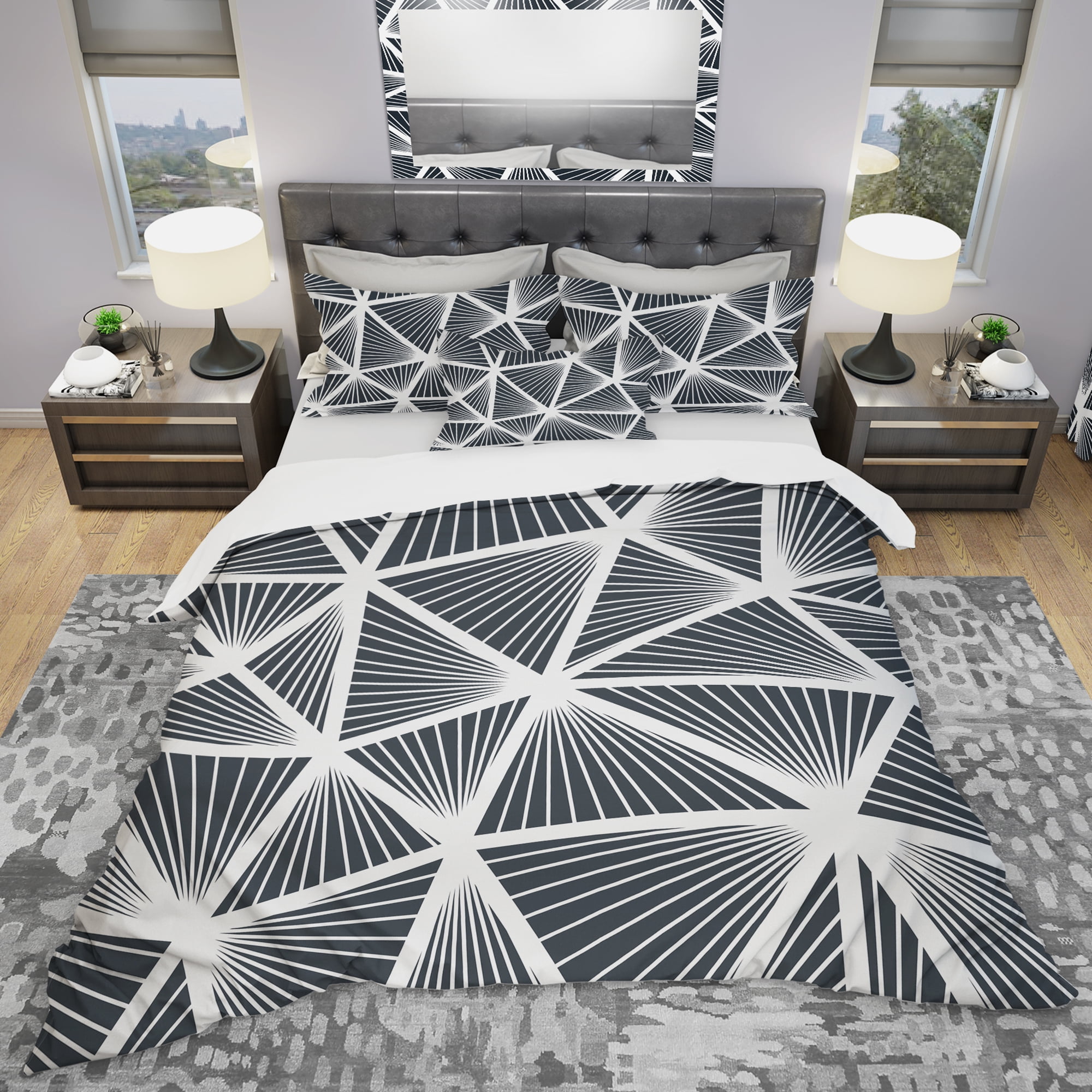 Designart 'Black & White Geometric Decorative Pattern' Modern Duvet Cover Set