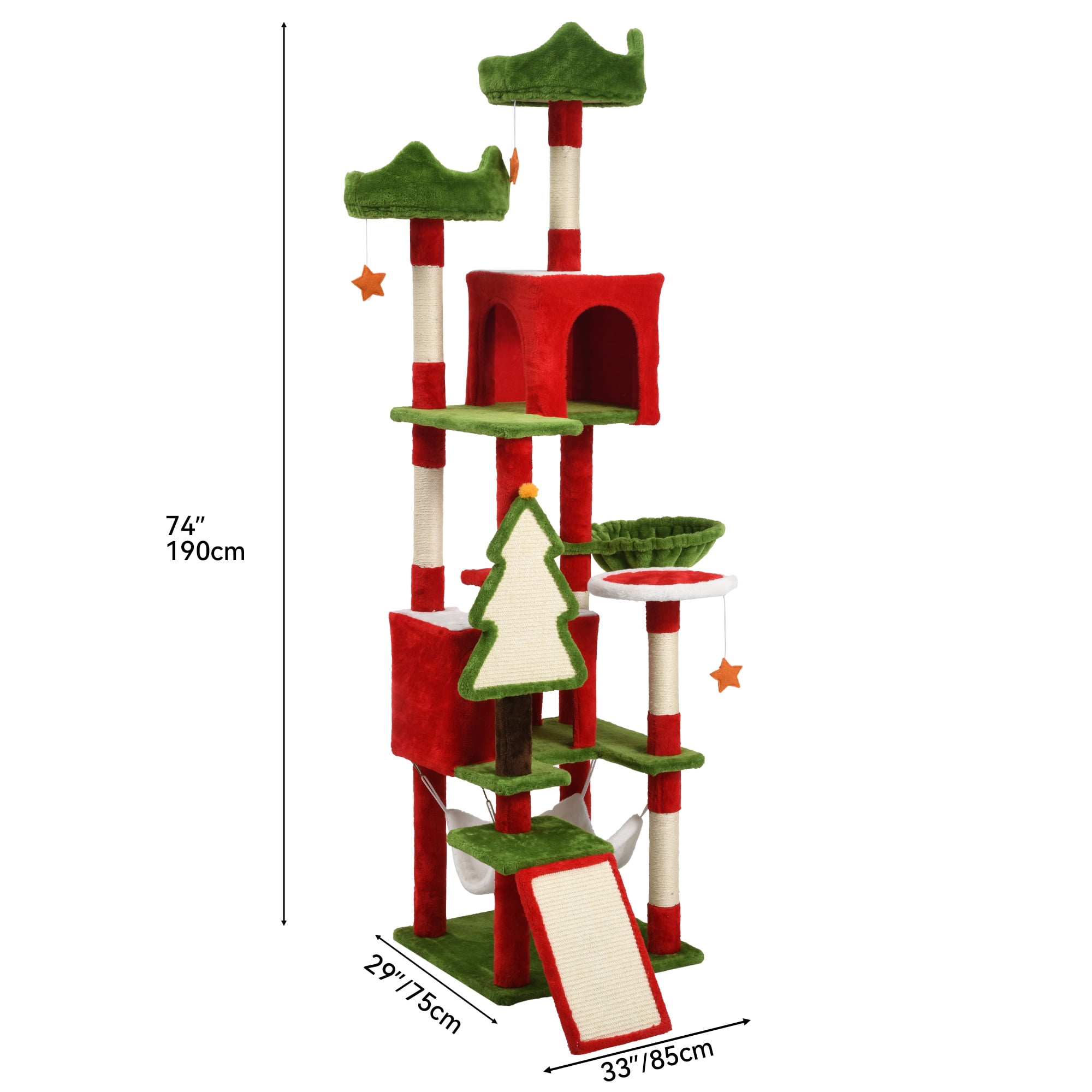 Dextrus 75" Cat Tree Tower Condo,Multi-Level Christmas Decor Cat Climbing Tower with Top Perches, Hammock, Scratching Posts,for Indoor Kittens' Play Center ,Chrismas Decor